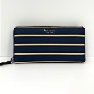 kate spade Navy and Cream Striped Zip Around Wallet